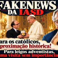 FAKENEWS DA IASD: Para os católicos, uma aproximação histórica! Para leigos adventistas, "uma visita sem importância"... Capa jornalística com medalhão dourado e retratos